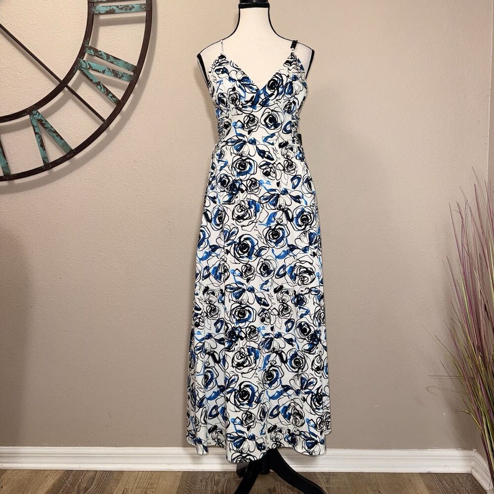 Karl Lagerfeld Maxi Dress Size 2 NWT Sleeveless Floral Adjustable Sides